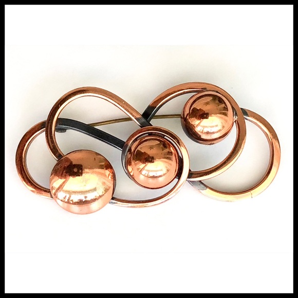 VINTAGE One of A Kind Handmade Handcrafted Copper Brooch Pin Artwear - Picture 2 of 5